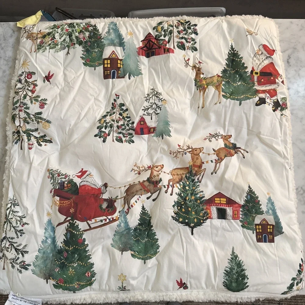 Pottery Barn Santa in the Country Sherpa Back Euro sham Christmas New-1
